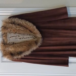 *Faust Faux Suede & Faux Fur Coat Medium